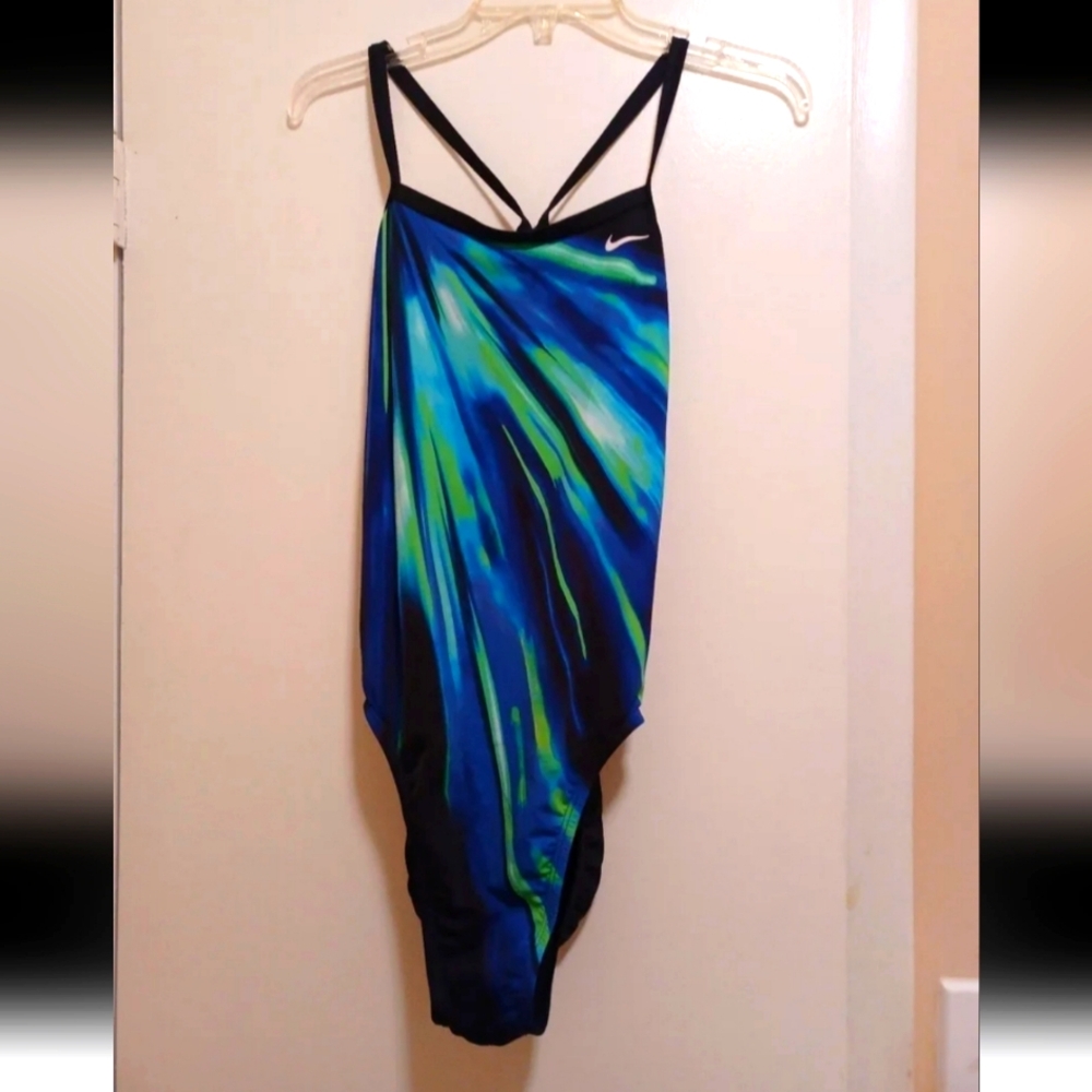 Nike Hydroswim Blue/Green Print  Swimsuit NWT Sz12